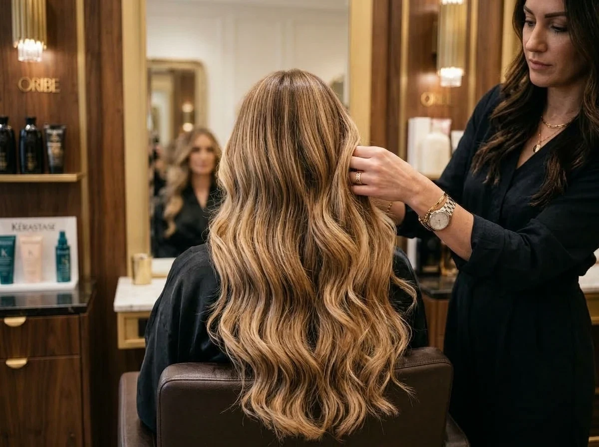 Balayage en tonos miel realizado en Golden Boys Beauty Salon, Mazatlán