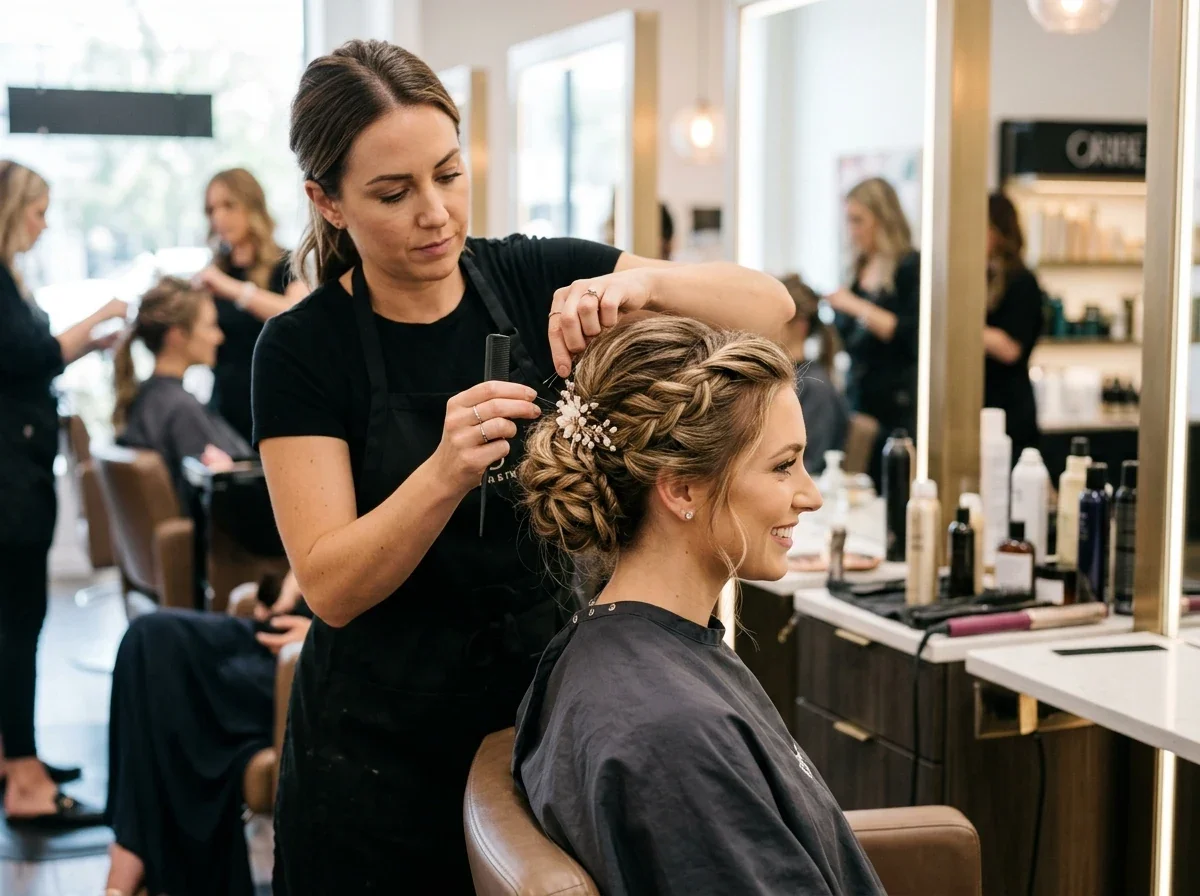 Peinado de evento realizado en Golden Boys Beauty Salon, Mazatlán